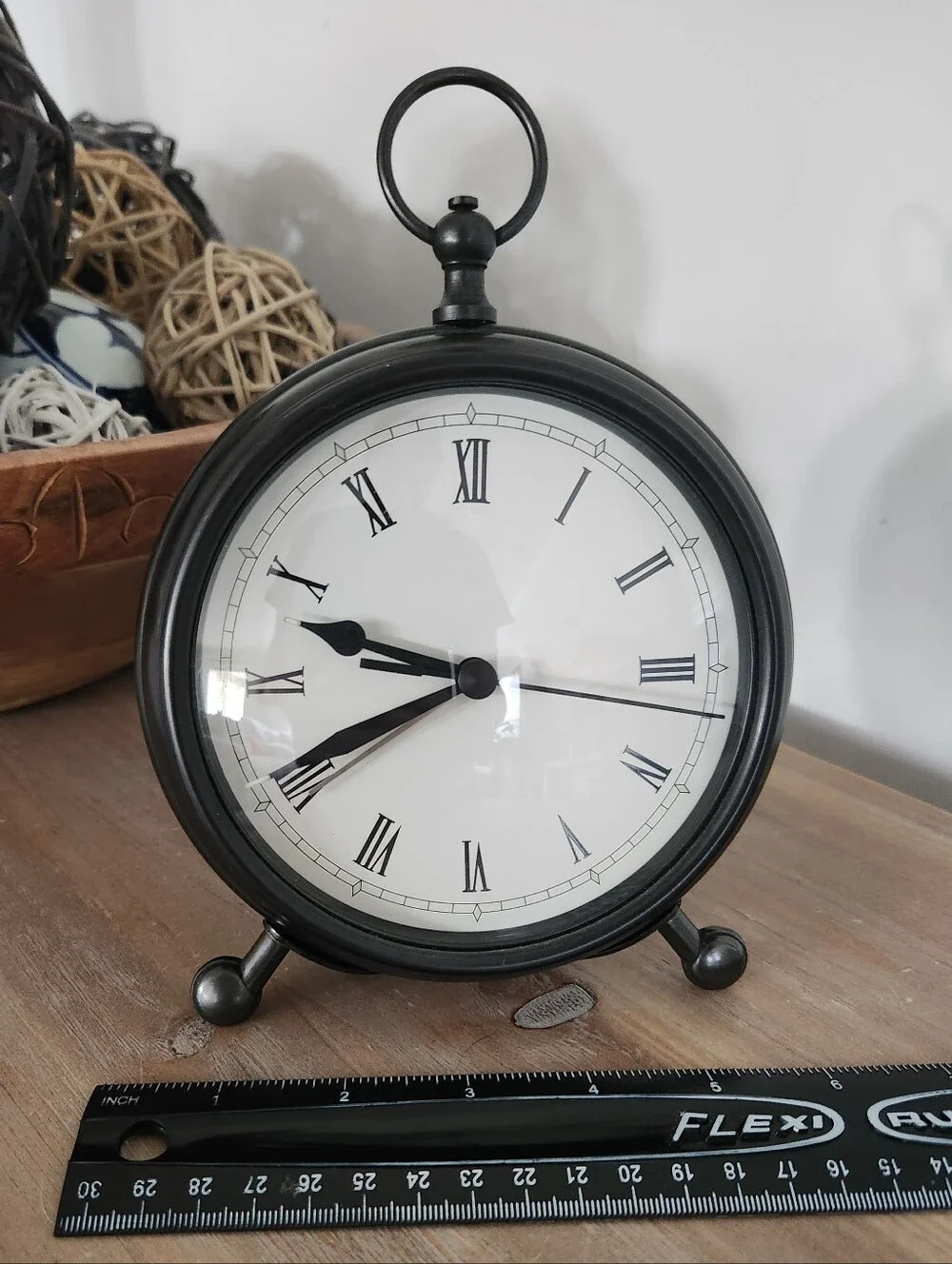 Pottery Barn Black Metal Tabletop Clock Roman Numerals Vintage Style Decor